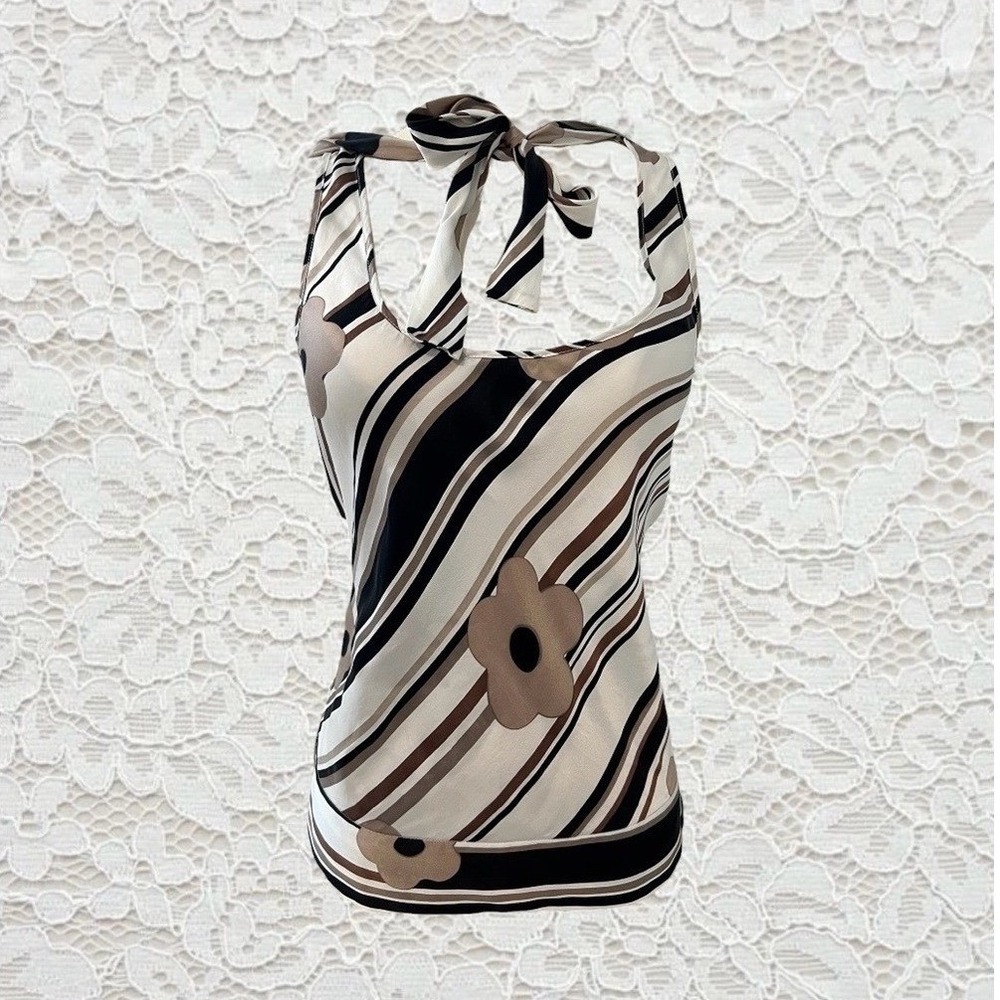 vintage y2k‎ striped and flower printed office siren tank top